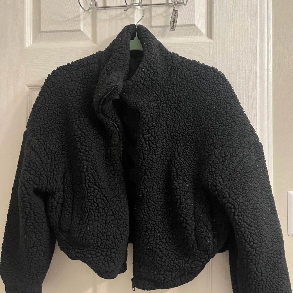 Harper Heritage Teddy Jacket Small Full Zip Fleece Cropped Mock Neck Black